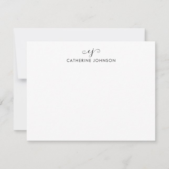 Elegant Stylish Monogram Script Black Personalised Card (Front)