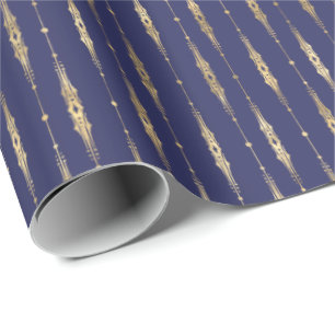 Elegant Stylish Navy Blue Gold Pattern  Wrapping Paper