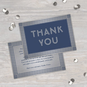 Elegant Stylish Navy Blue & Silver Classic Border Thank You Card