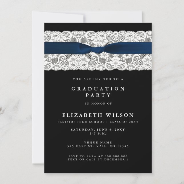 Elegant Stylish Navy Photo Graduation Invitation (Front)