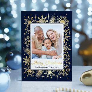 Elegant Stylish Navy Snowflake Family Photo