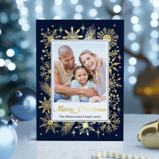 Elegant Stylish Navy Snowflake Family Photo