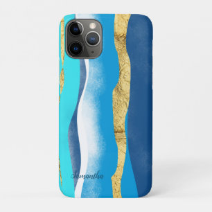 Elegant Stylish Ocean Waves Blue Gold Watercolor Case-Mate iPhone Case