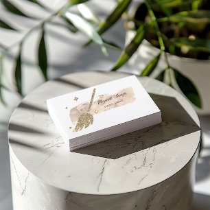 Elegant Stylish Paint Stroke Gold Glitter Broom Business Card