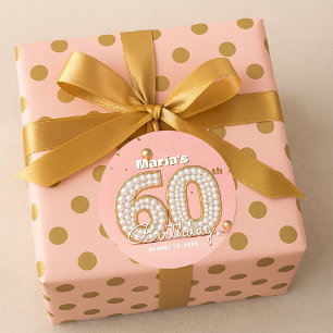 Elegant Stylish Pearl Gold Soft Pink 60th Birthday Classic Round Sticker