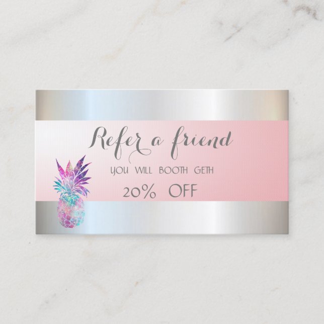 Elegant Stylish Pineapple, Silver  Referral Card (Front)