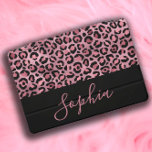 Elegant Stylish Pink Black Leopard Print Name iPad Pro Cover<br><div class="desc">Elegant and stylish pink and black leopard print iPad Pro cover personalized with your name in a modern script font.</div>