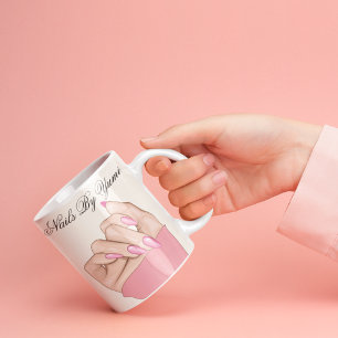 Elegant Stylish Pink Nails Script Beauty Salon Mug