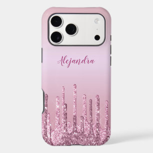 Elegant stylish pink rose gold glitter drips