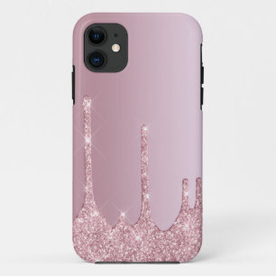 Elegant stylish pink rose gold glitter drips Case-Mate iPhone case