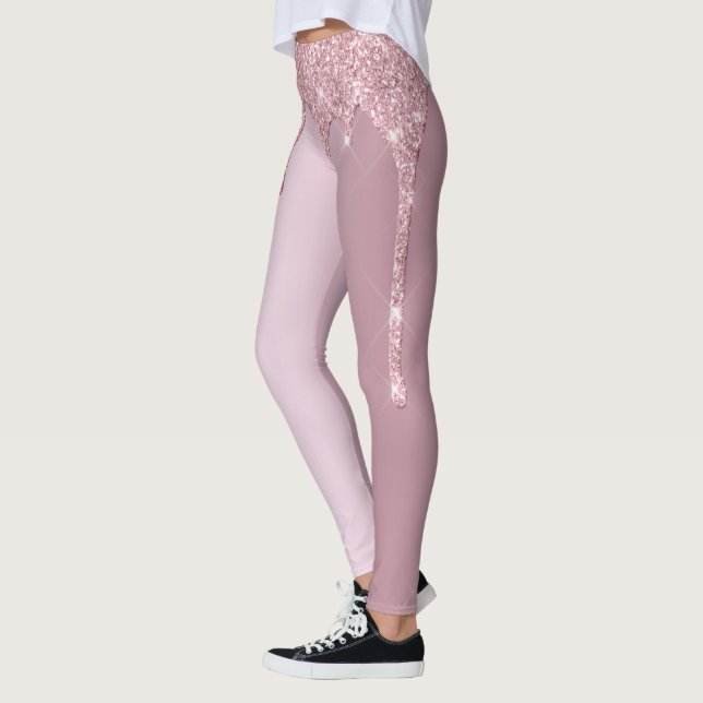 Elegant stylish pink rose gold glitter drips leggings (Left)