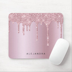 Elegant stylish pink rose gold glitter drips mouse pad