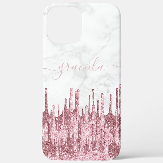 Elegant stylish pretty glitter drips white marble Case-Mate iPhone case (Back)