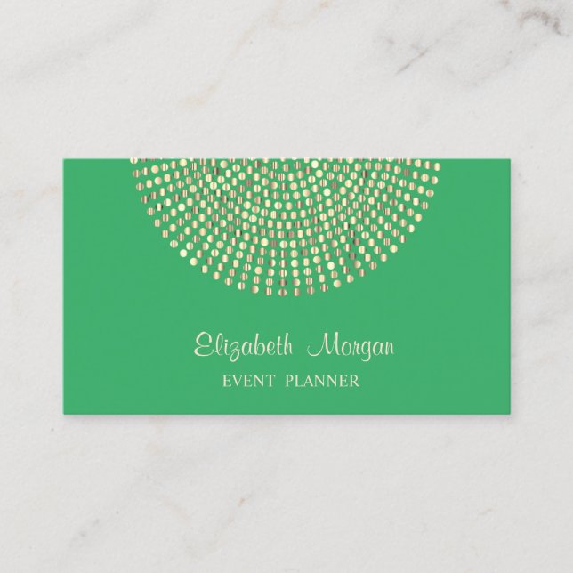Elegant Stylish Professional,Green,Gold Dots Business Card (Front)