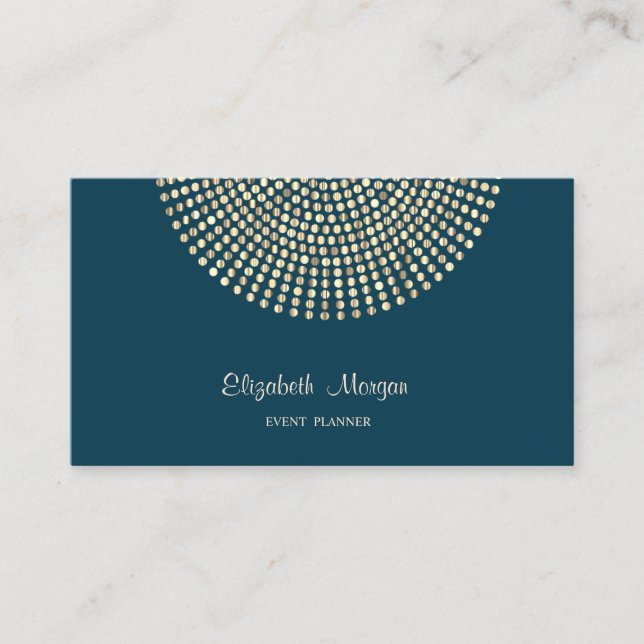 Elegant Stylish Professional,Navy Blue,Gold Dots Business Card (Front)