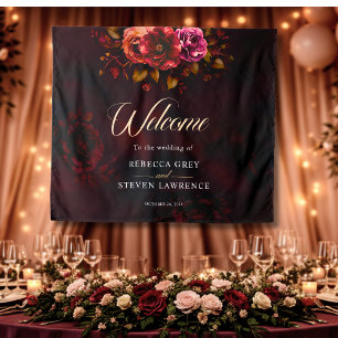 Elegant stylish red black floral wedding welcome  tapestry