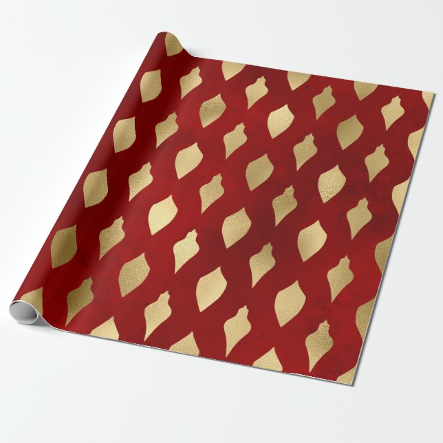 Elegant stylish red & gold Christmas pattern Wrapping Paper (Unrolled)