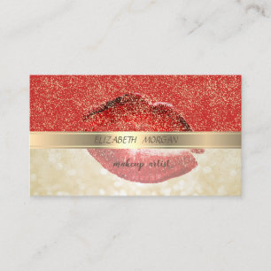 Elegant Stylish,Red,Gold Confetti,Lips,Bokeh Business Card
