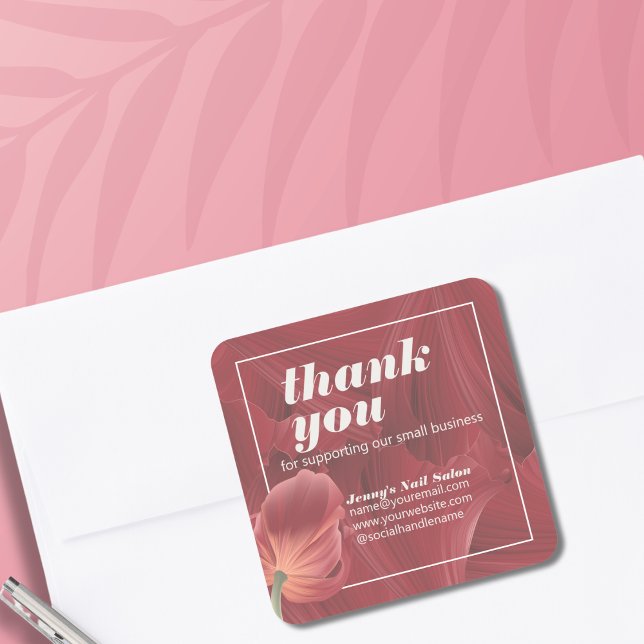 Elegant Stylish Red Tulip Abstract Pattern Square Sticker (Creator Uploaded)