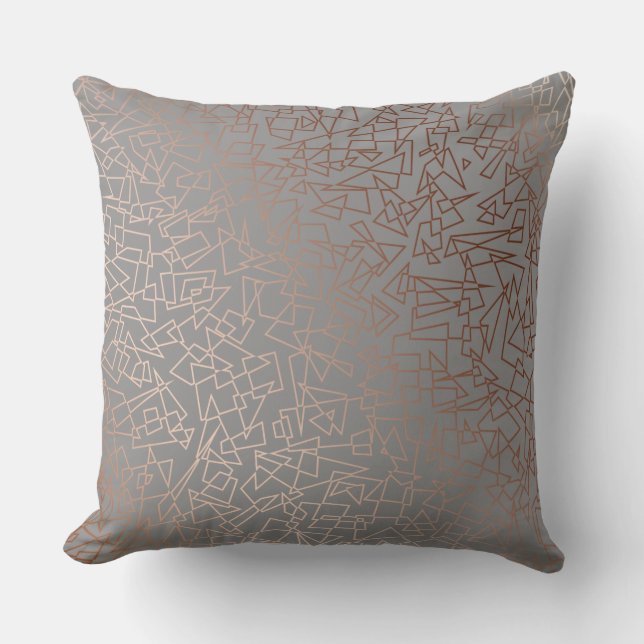 Elegant stylish rose gold geometric pattern grey cushion (Front)