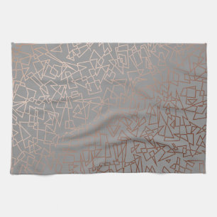 Elegant stylish rose gold geometric pattern grey tea towel