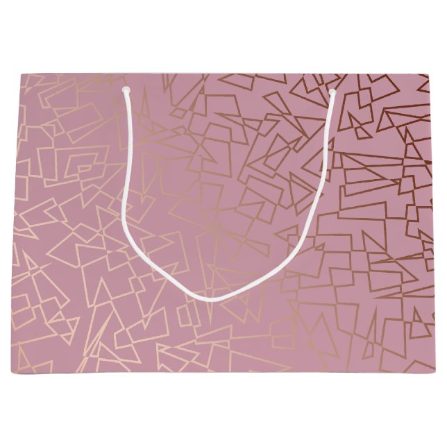 Elegant stylish rose gold geometric pattern pink large gift bag (Front)