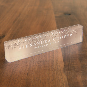 Elegant stylish rose gold glitter makeup artist  nameplate