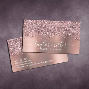 Elegant stylish rose gold glitter makeup & hair  business card