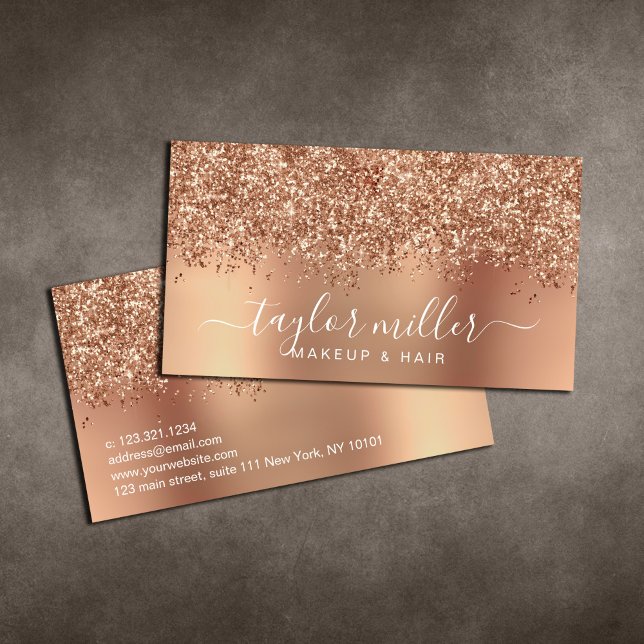 Elegant stylish rose gold glitter makeup & hair  business card (Creator Uploaded)