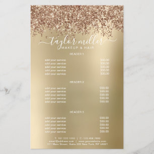 Elegant stylish rose gold glitter makeup & hair flyer