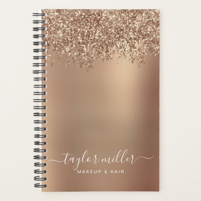 Elegant stylish rose gold glitter makeup & hair  planner (Front)