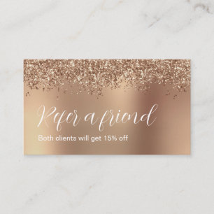 Elegant stylish rose gold glitter makeup & hair referral card