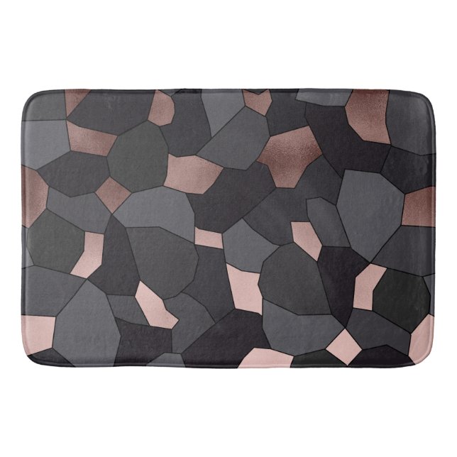 Elegant stylish rose gold grey and black mosaic bath mat (Front)