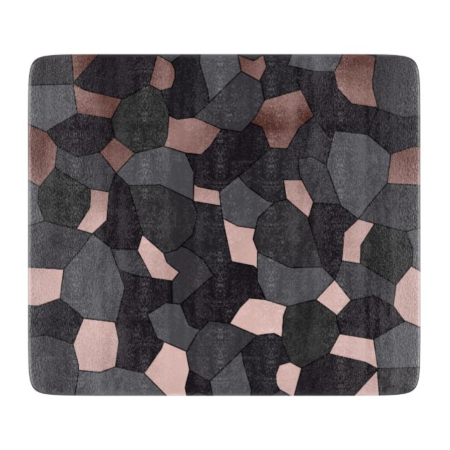 Elegant stylish rose gold grey and black mosaic cutting board (Front)