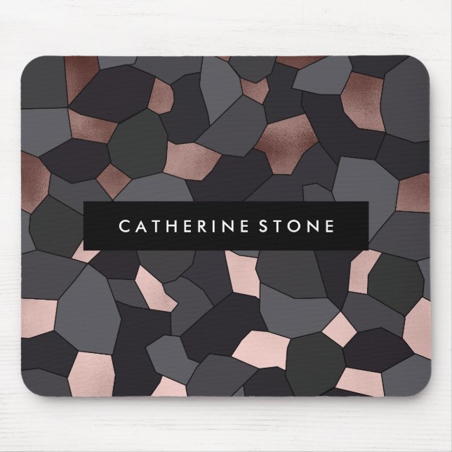Elegant stylish rose gold grey and black mosaic mouse pad (Front)