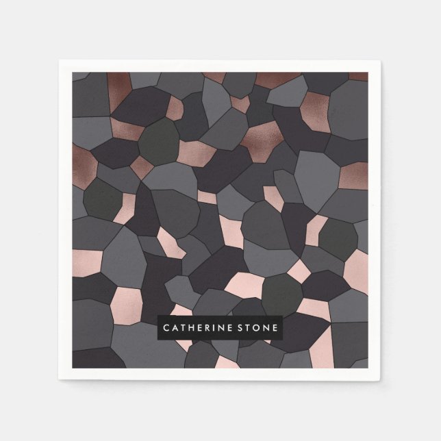 Elegant stylish rose gold grey and black mosaic napkin (Front)