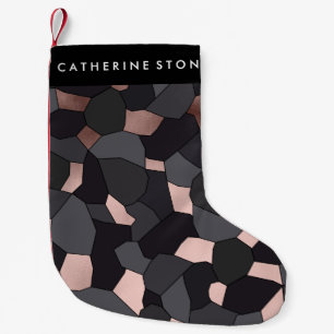 Elegant stylish rose gold grey and black mosaic small christmas stocking