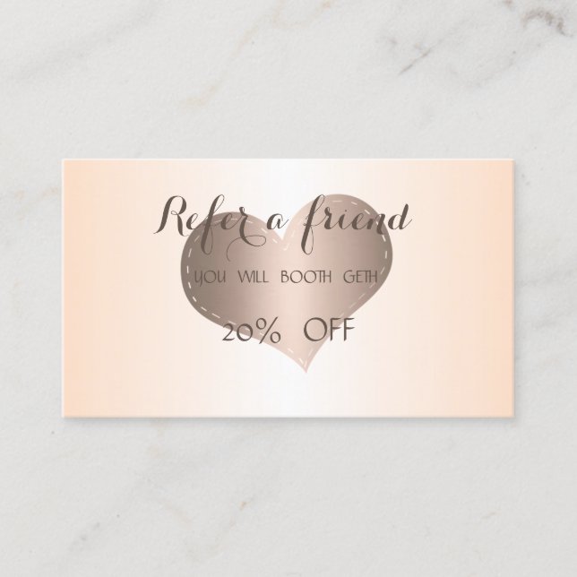 Elegant Stylish Rose Gold Heart Referral Card (Front)
