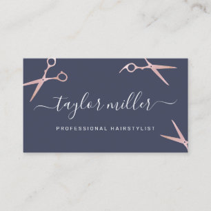 Elegant stylish rose gold scissors hairstylist business card
