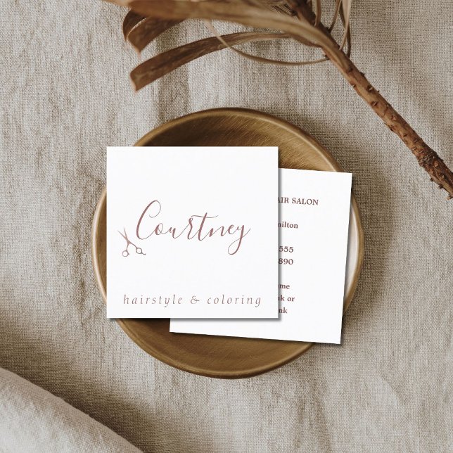 Elegant Stylish Rose Gold White Hair Stylist Square Business Card (Creator Uploaded)