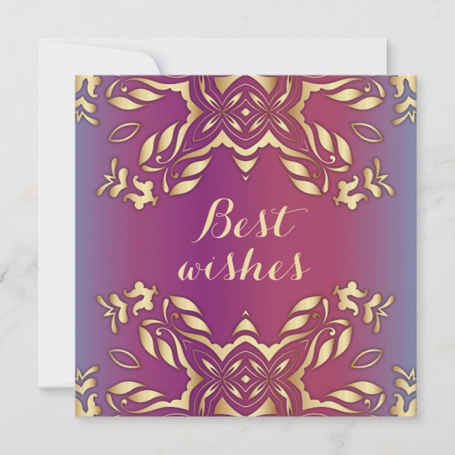 Elegant Stylish Royal Gold And Purple Best Wishes Card (Front)