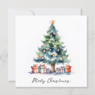 Elegant Stylish Rustic Watercolor Christmas Tree  Holiday Card