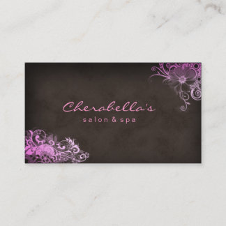 Elegant Stylish Salon Spa Floral Pink Brown Business Card