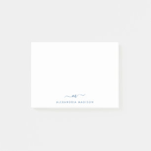 Elegant Stylish Script Navy Blue Monogram Office Post-it Notes