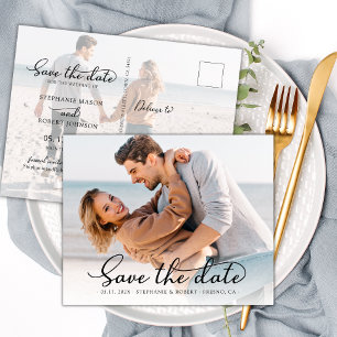 Elegant Stylish Script Photo Wedding Save The Date Announcement Postcard