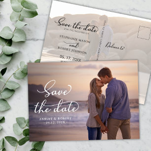 Elegant Stylish Script Photo Wedding Save The Date Announcement Postcard