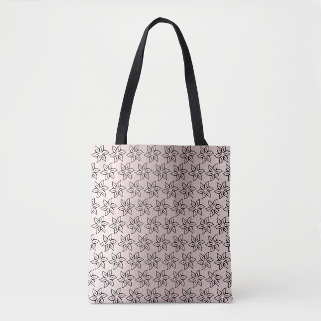Elegant Stylish Shiny Chic Black & Purple Flowery Tote Bag (Front)