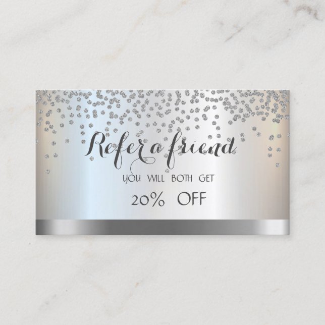 Elegant Stylish  Silver Diamonds  Referral Card (Front)
