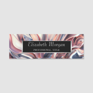 Elegant Stylish, Silver Frame Abstract Name Tag