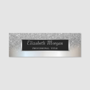 Elegant Stylish, Silver  Frame, Glitter Ombre Name Tag